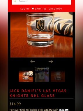Jack Daniels Las Vegas Knights NHL Whiskey Glass with Team Crest